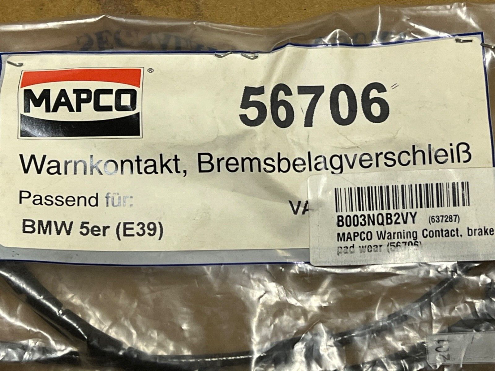 Mapco 56706 Front Brake Pad Wear Sensor Indicator fits BMW 5 Series E39