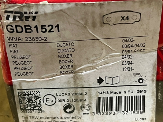 TRW GDB1521 Rear Brake Pads fits Fiat Ducato Peugeot Boxer Citroen Relay