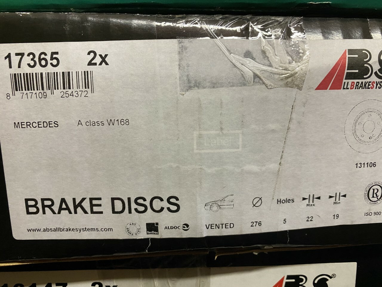 ABS 17365 Front Vented Brake Disc fits Mercedes