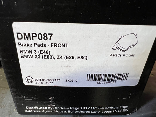 Front Brake Pads fits BMW 3 Series E46 BMW X3 E83 Drivemaster DMP087