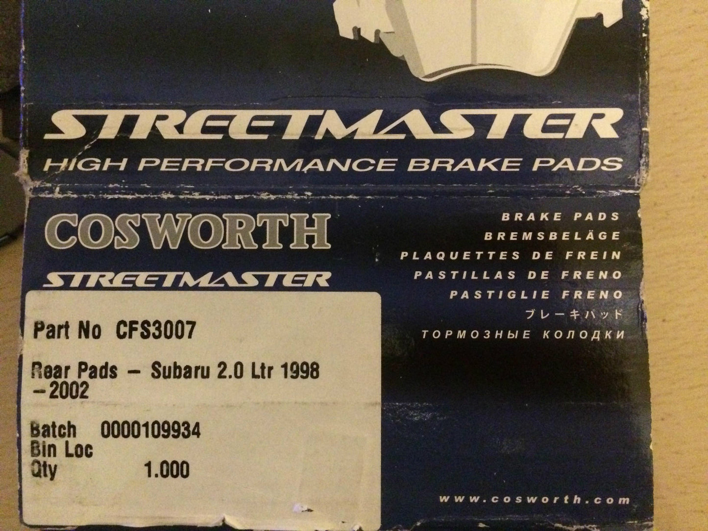 Performance Rear Brake Pads Cosworth Streetmaster Subaru Impreza CFS3007