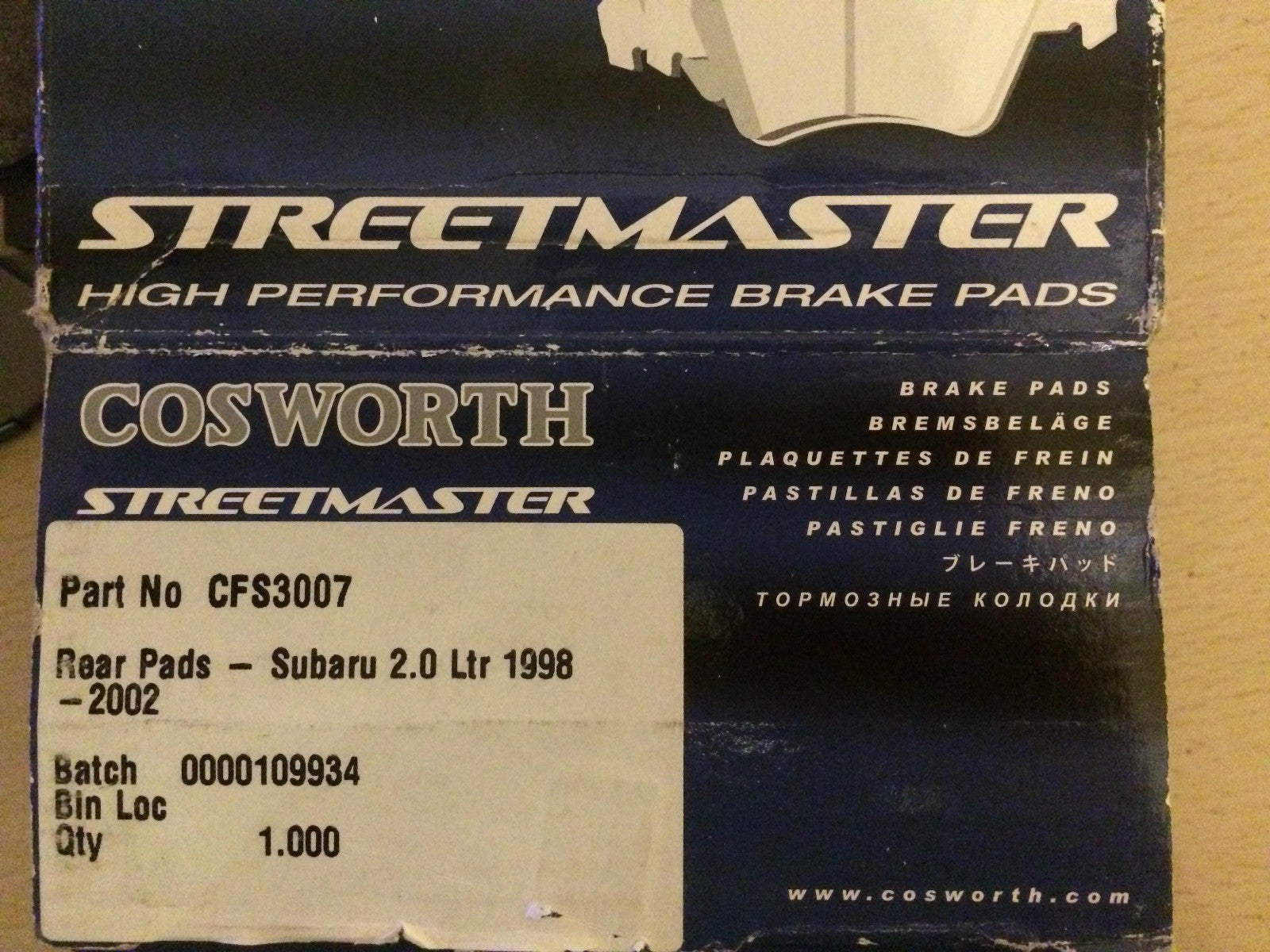 Performance Rear Brake Pads Cosworth Streetmaster Subaru Impreza CFS3007