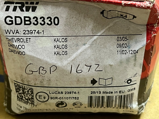 TRW GDB3330 Front Brake Pad Fits Chevrolet Daewoo Kalos Aveo