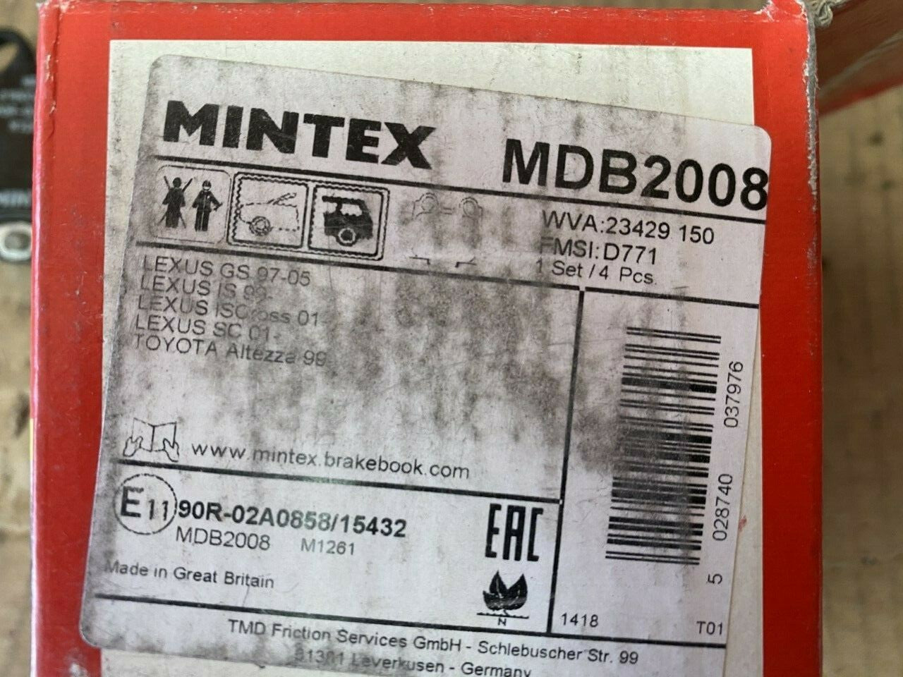 Mintex MDB2008 Rear Brake Pad Set fits Toyota Lexus