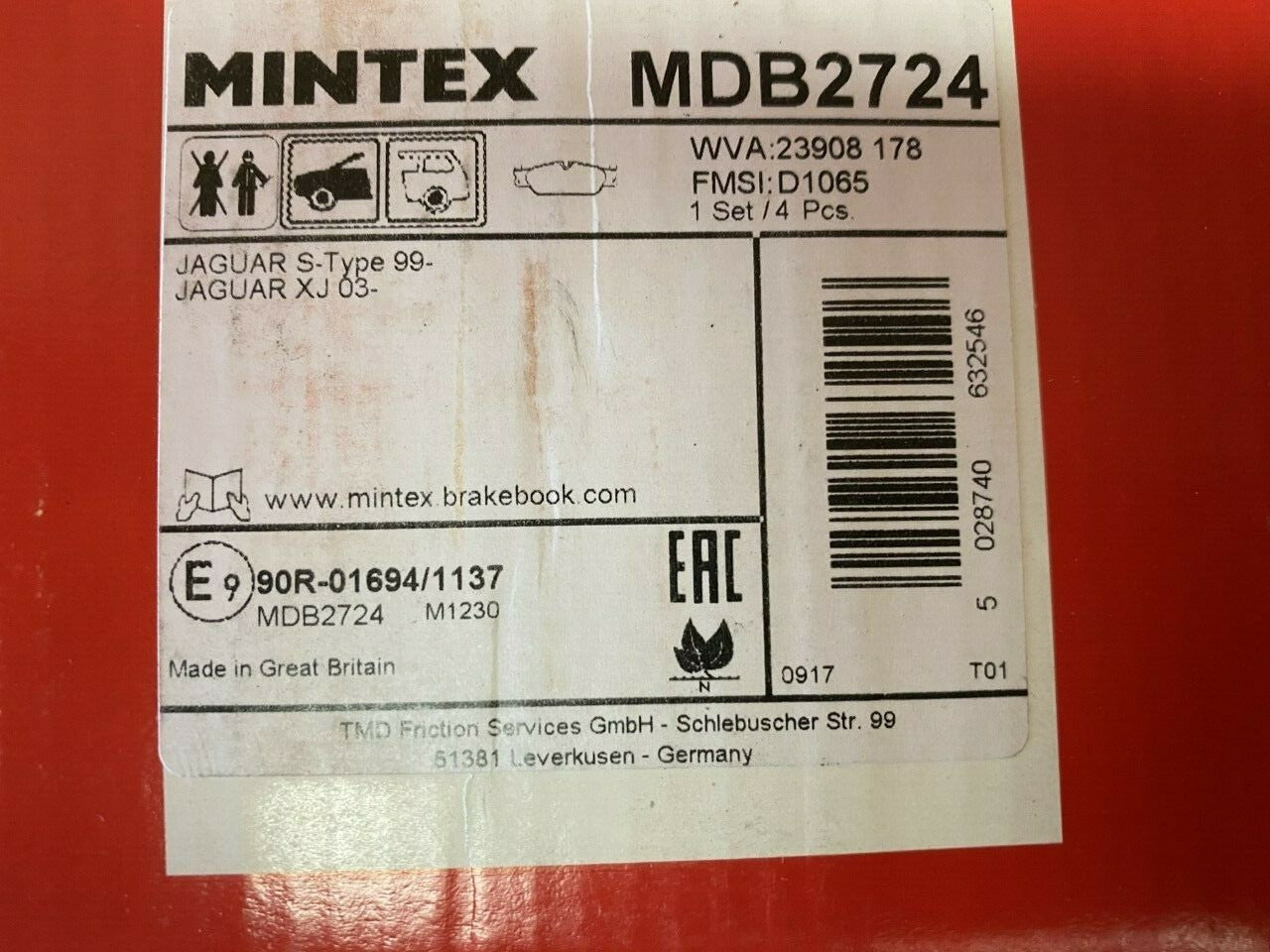Mintex MDB2724 Front Brake Pad Set fits Jaguar