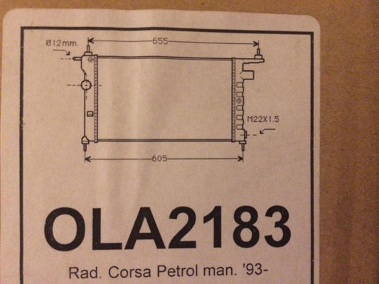 Vauxhall Corsa Petrol 1993 - on Radiator OLA2183 NEW