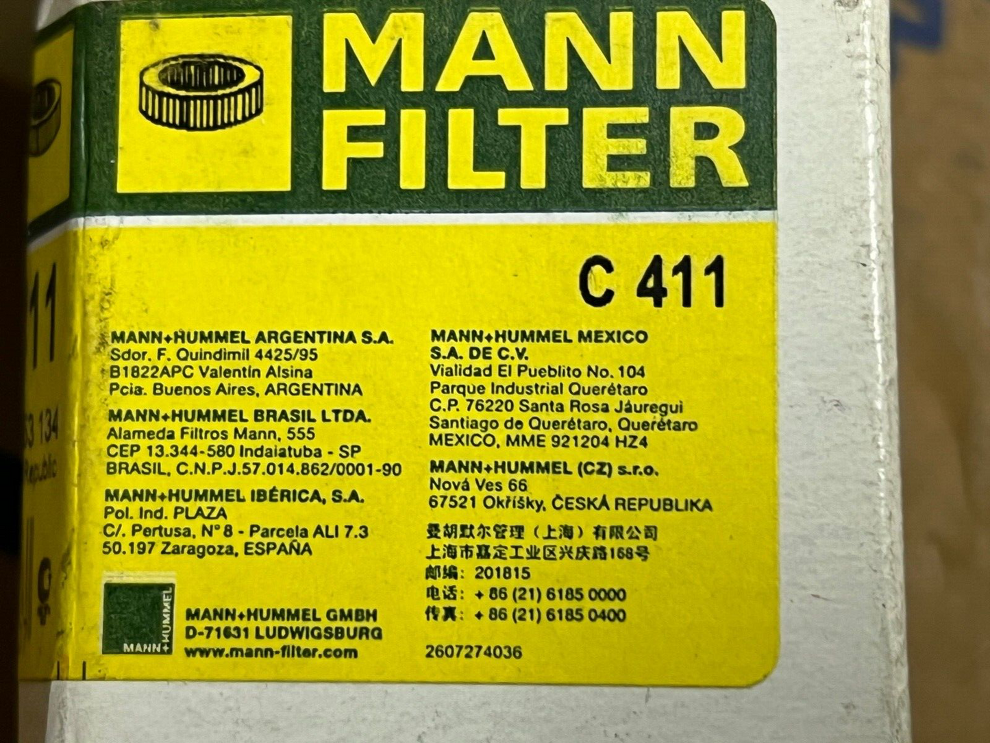 MANN Air Filter C411 130mm 39mm Round / Cylinder