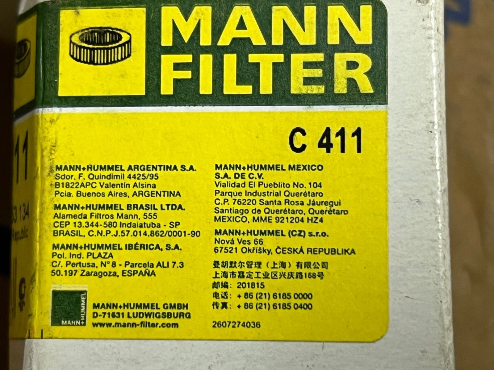 MANN Air Filter C411 130mm 39mm Round / Cylinder