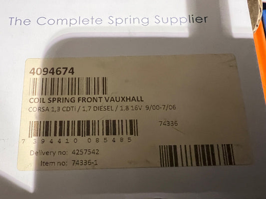 Lesjofors 4094674 Front Coil Spring fits Vauxhall Corsa 2000-2006