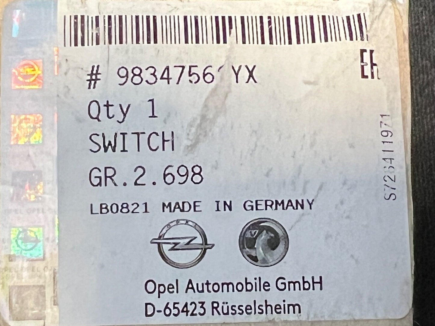 Genuine Vauxhall 98347566YX Lane Assist Switch Vauxhall Mokka B