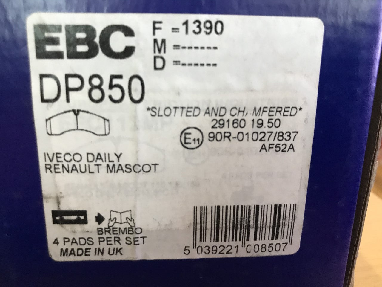 Brake Pads EBC Heavy Duty Mercedes Printer Renault Mascot Iveco Daily DP850
