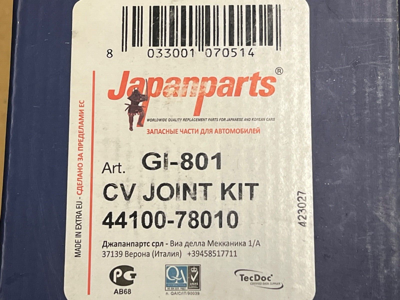 Japanparts GI-801 CV Joint Kit fits Suzuki SJ410 Swift