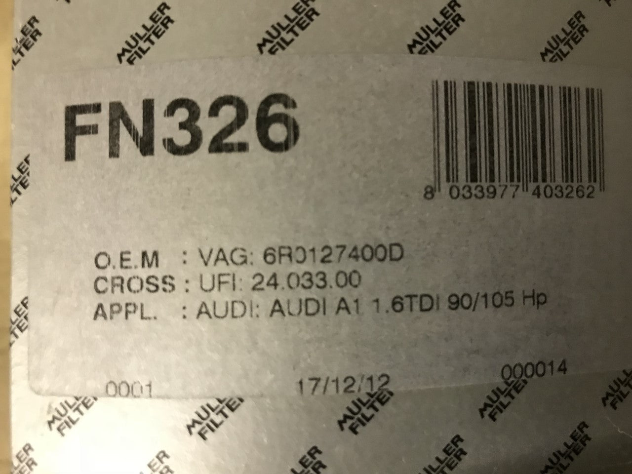 Fuel Filter Audi A1 10-17 1.6 TDi BMW 07-10 530d 530xd Muller FN326