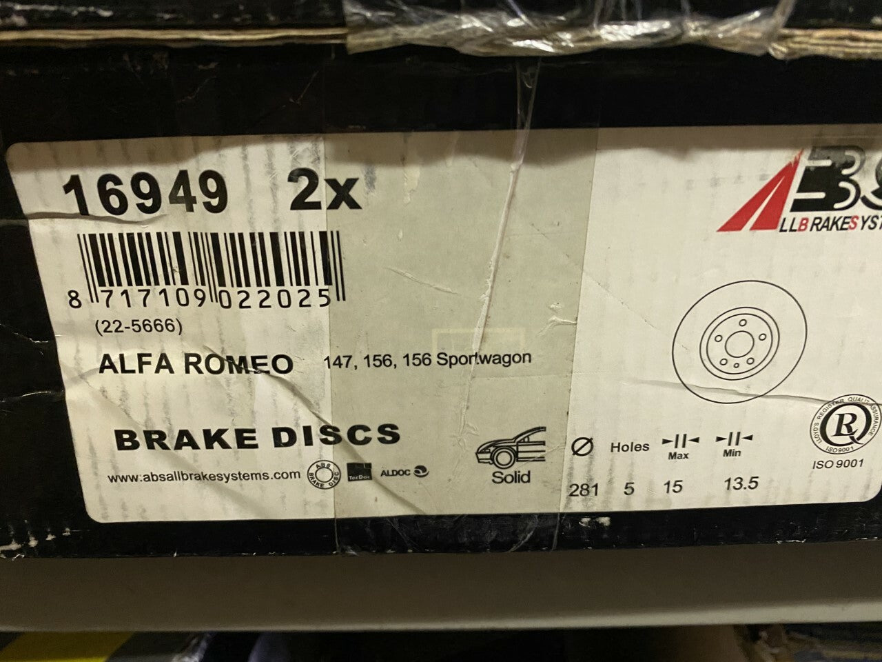 ABS 16949 Front Solid Brake Disc fits Alfa Romeo