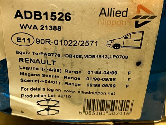 Allied Nippon ADB1526 Front Brake Pad fits Renault Laguna Megane Scenic 25 Espac