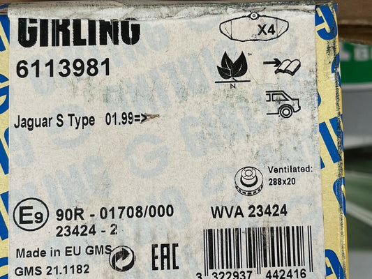 Girling 6113981 GDB1398 Rear Brake Pad Set fits Jaguar