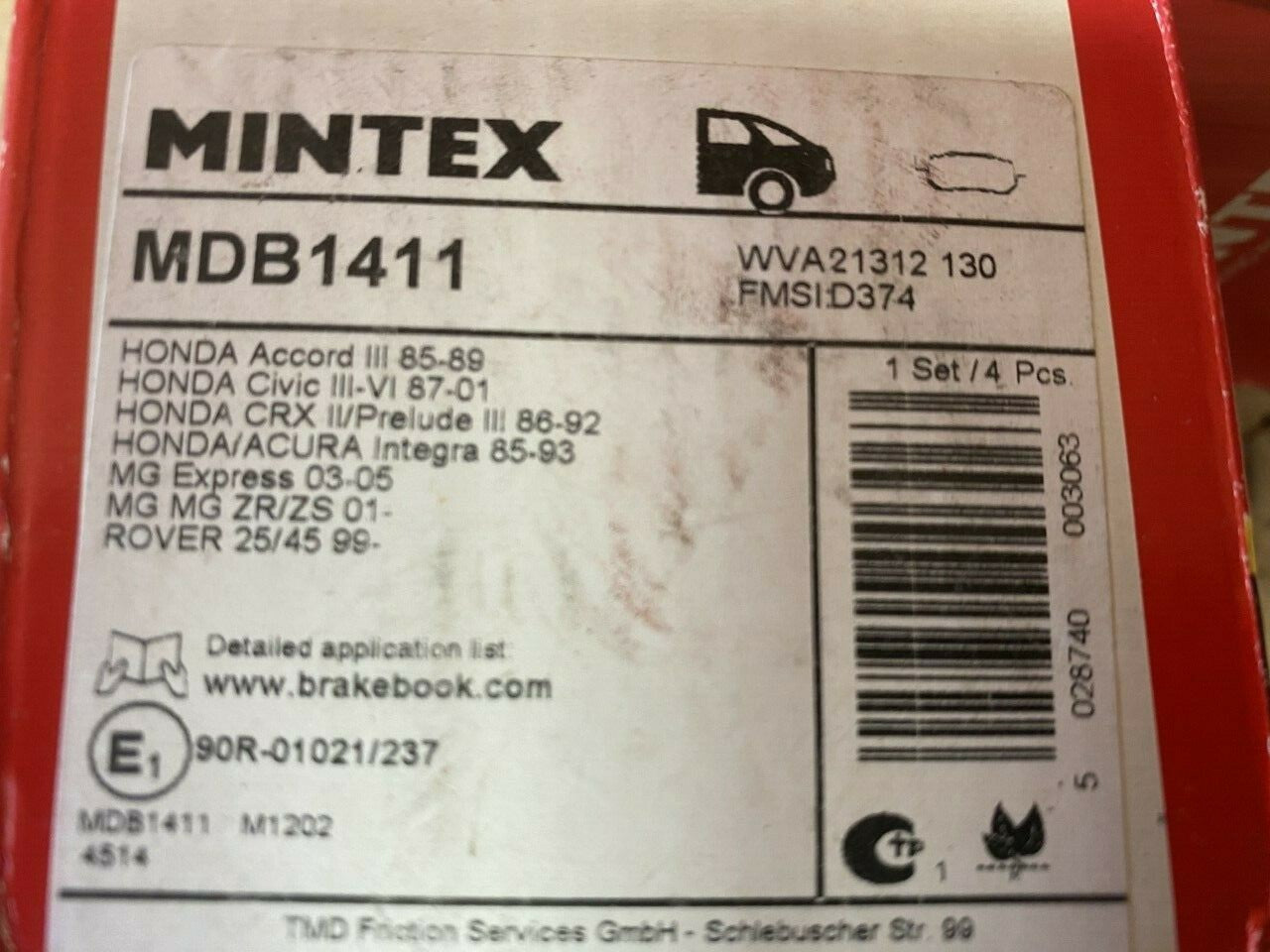 Mintex MDB1411 Rear Brake Pad Set fits Honda MG Rover
