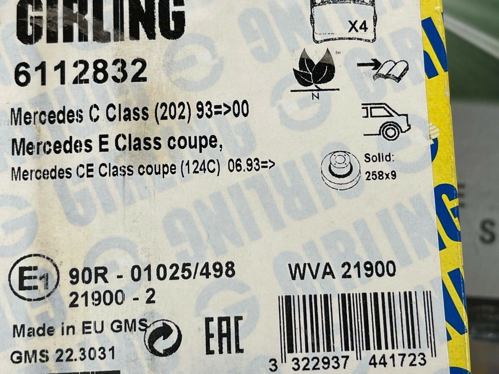 Girling 6112832 0986494017 Rear Brake Pad Set fits Mercedes