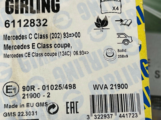 Girling 6112832 0986494017 Rear Brake Pad Set fits Mercedes