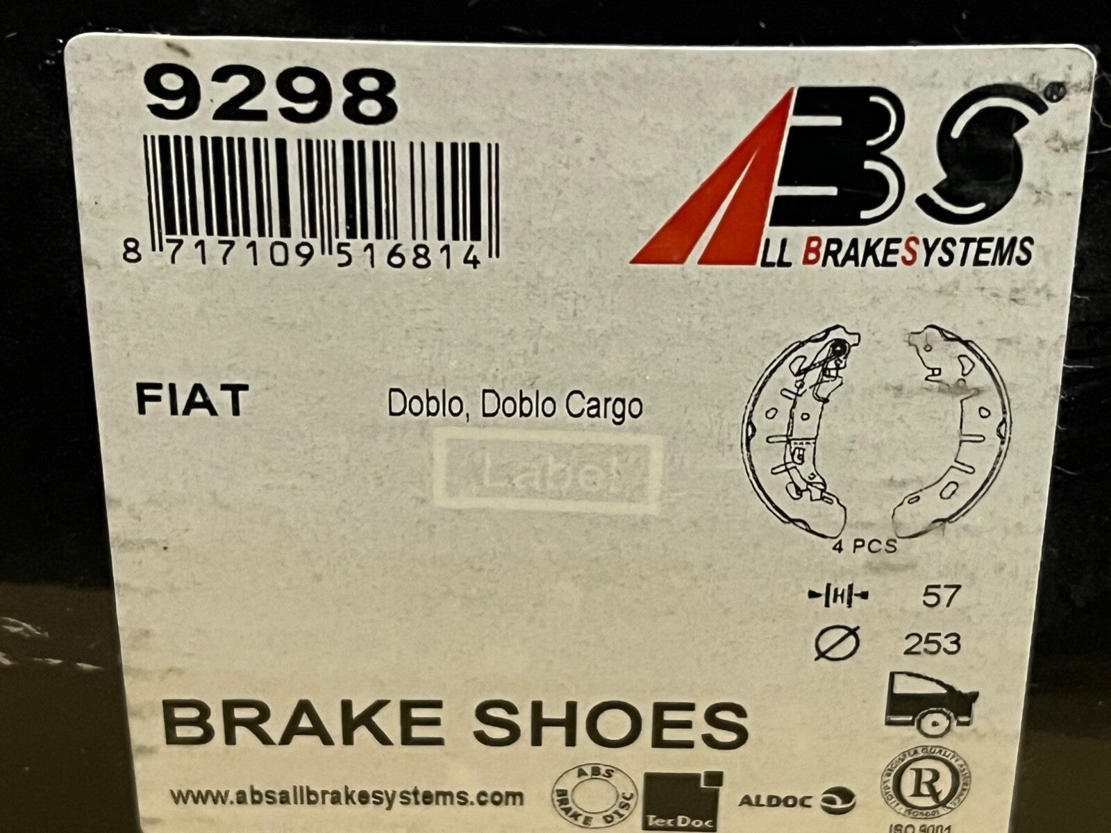 A.B.S. Rear Brake Shoe Set fits Fiat Doblo Vauxhall Combo