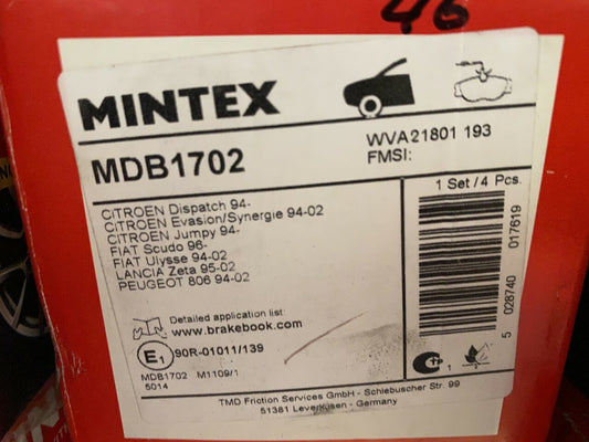 Mintex MDB1702 Front Brake Pad Set fits Citroen Peugeot Fiat