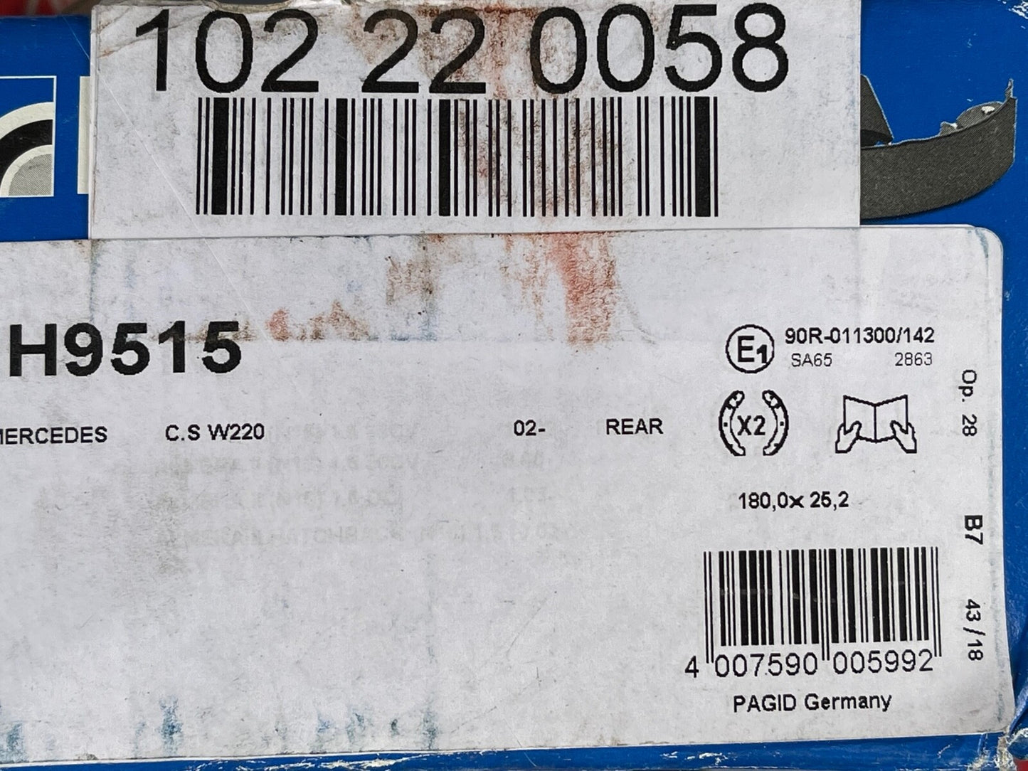 Pagid Brake Shoe Set H9515