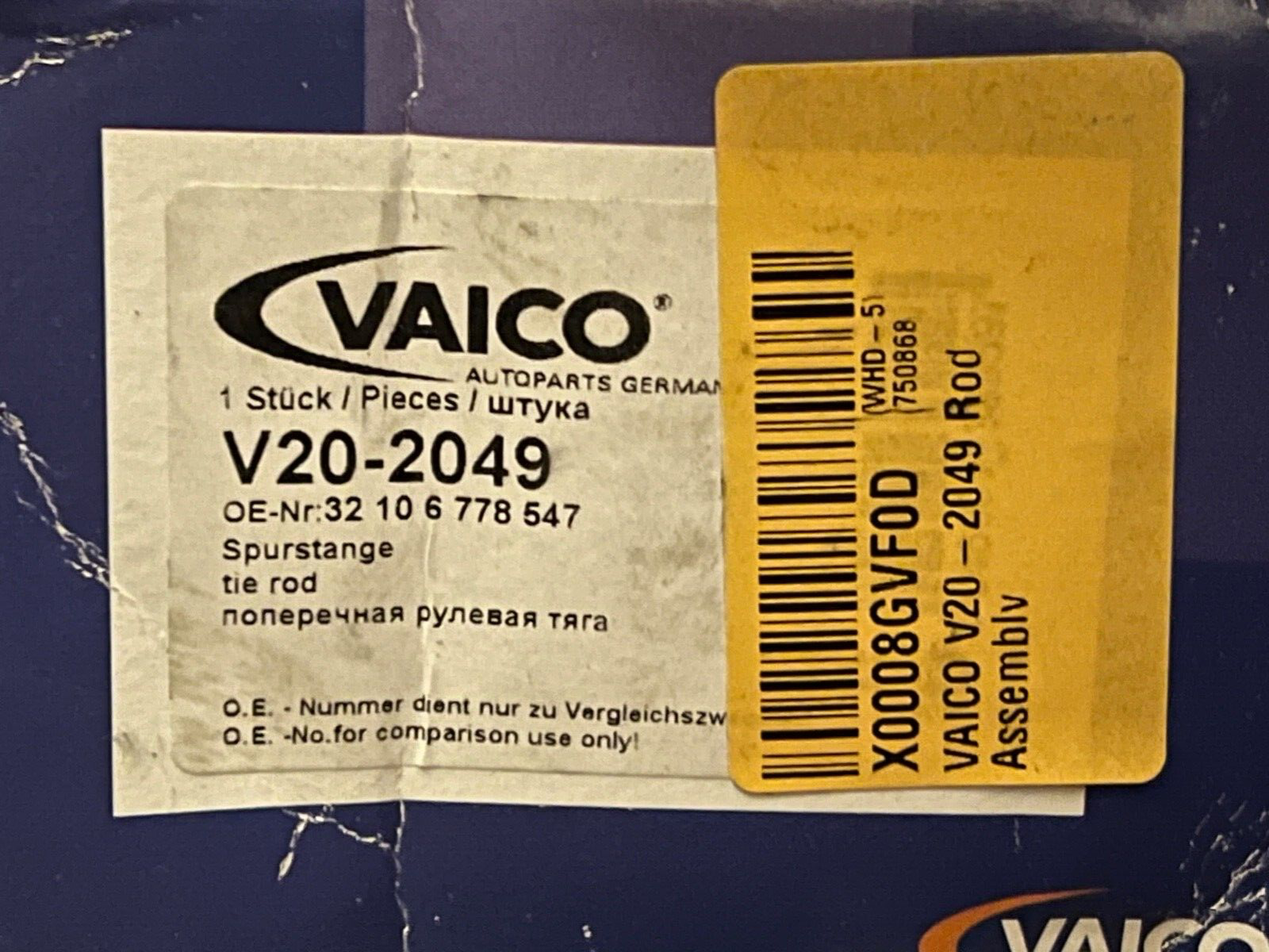 Vaico V20-2049 Tie Rod Assembly fits Mini, Mini Clubman