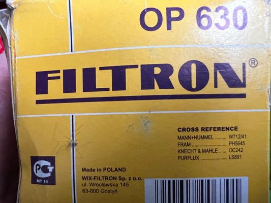 Filtron OP630 Oil Filter fits Vauxhall Opel