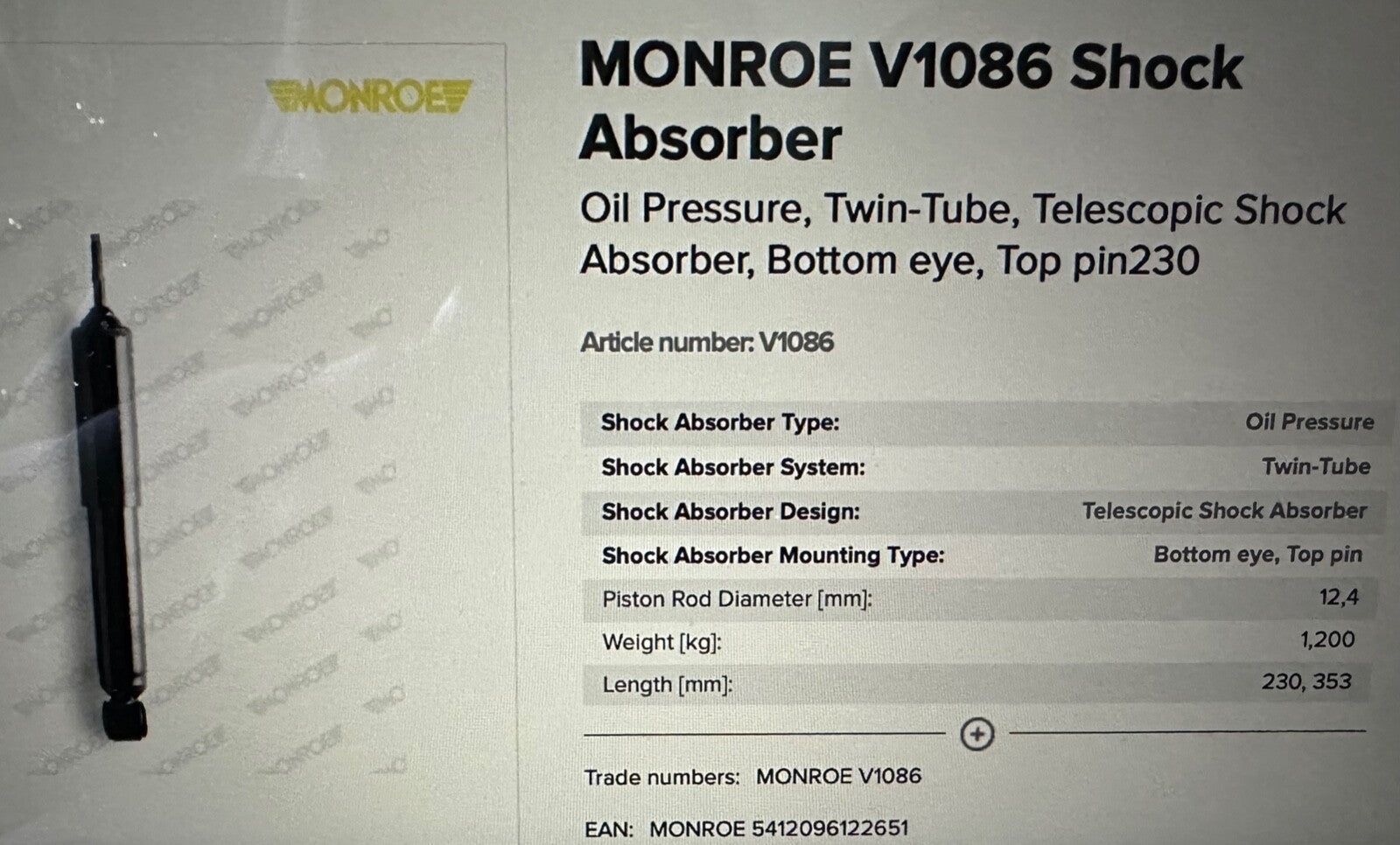 V1086 Monroe Shock Absorber