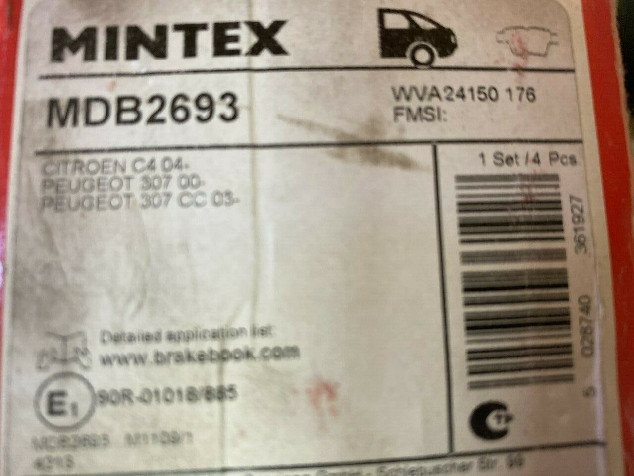 Mintex MDB2693 Rear Brake Pad Set fits Citroen Peugeot