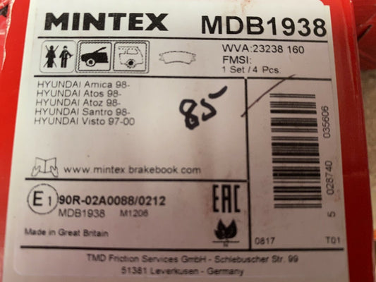Mintex MDB1938 Front Brake Pad Set fits Hyundai