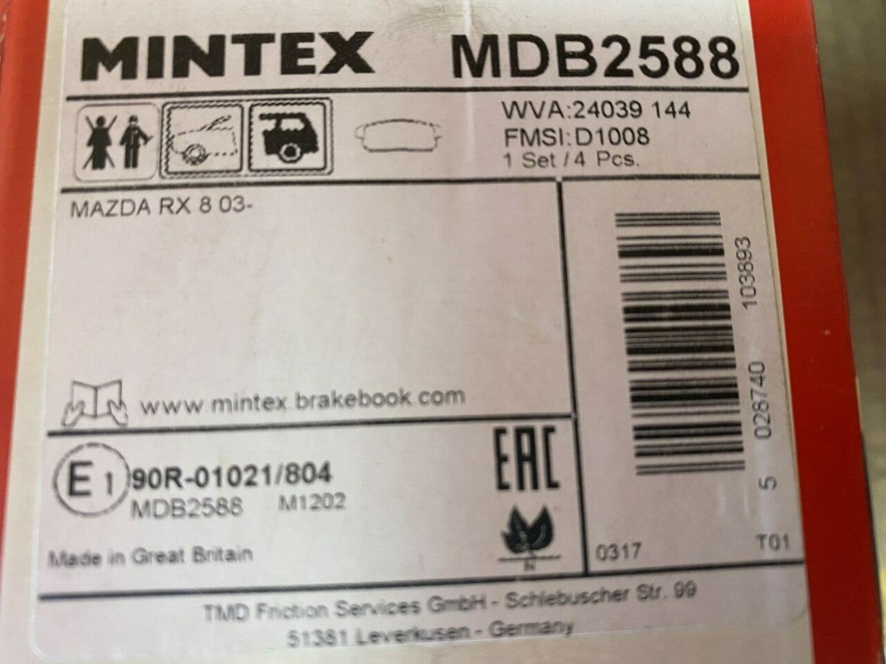 Mintex MDB2609 Rear Brake Pad Set fits Mazda
