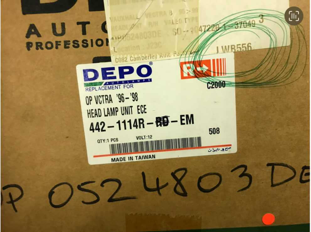 Depo 442-1114R Front Right Drivers Headlight Lamp Fits Opel Vauxhall Vectra B