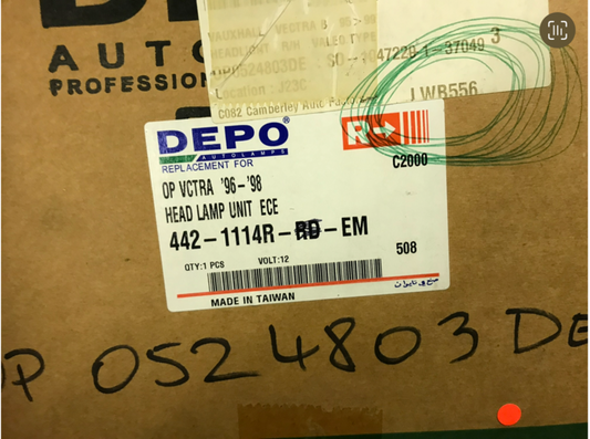 Depo 442-1114R Front Right Drivers Headlight Lamp Fits Opel Vauxhall Vectra B