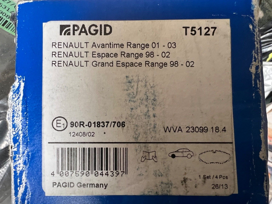 T5127 Pagid Front Brake Pads fits Renault Avantime, Espace, Grand Espace
