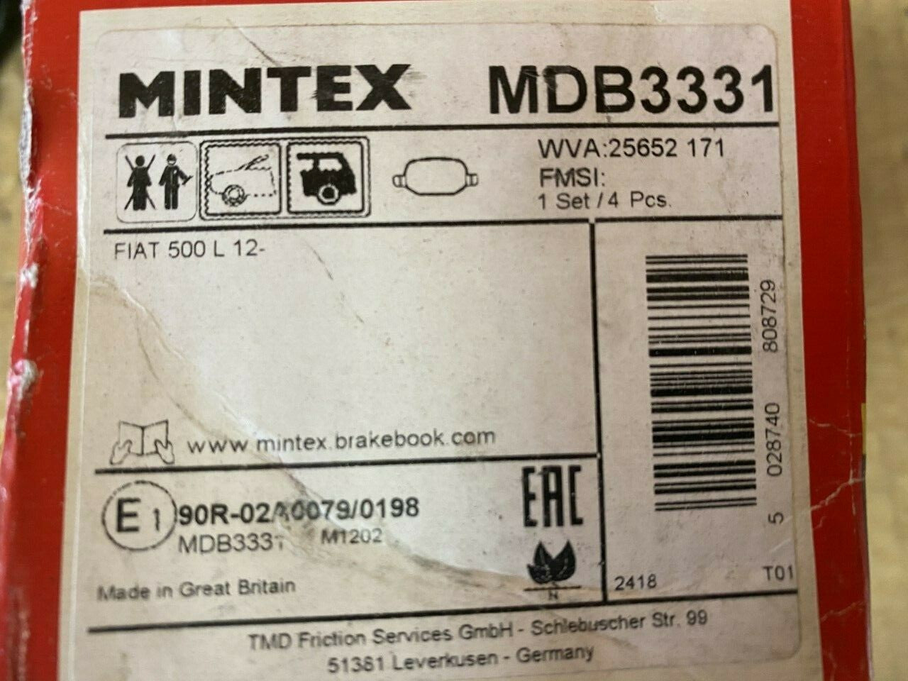 Mintex MDB3331 Rear Brake Pad Set fits Fiat