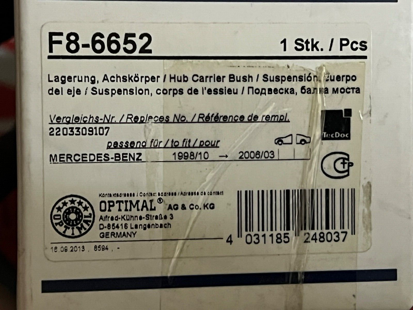 F8-6652 Optimal Wishbone Control Arm Bush fits Mercedes 1998-2006