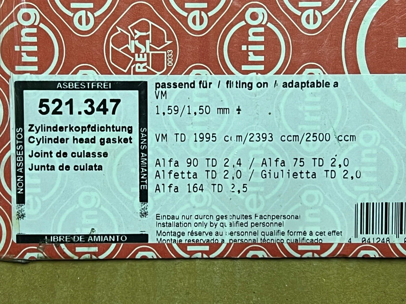 Elring 521.347 Head Gasket fits Alfa Romeo Chrysler Ford Jeep Vauxhall Rover
