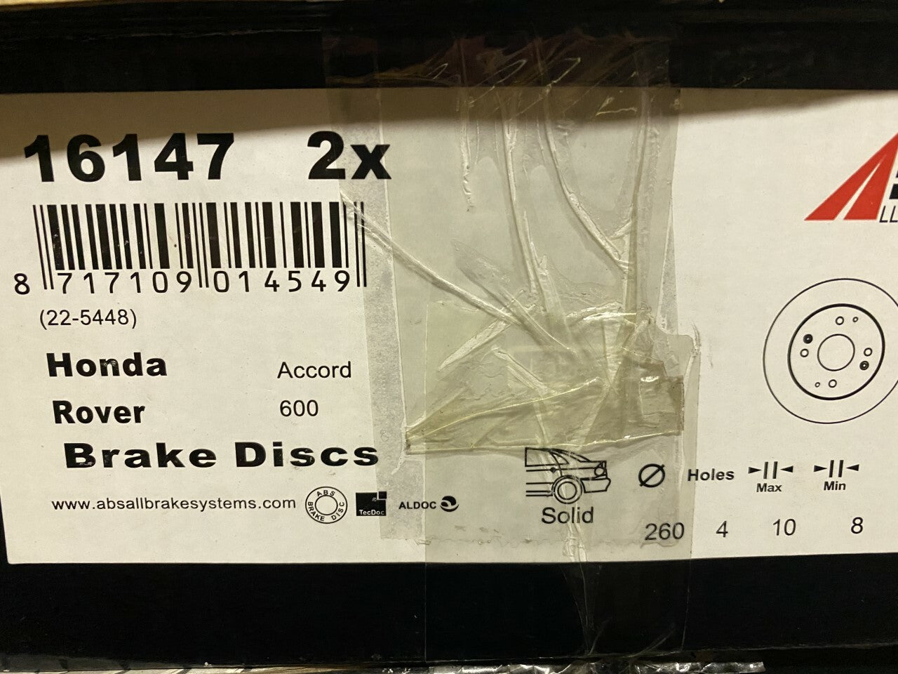 A.B.S 16147 0986478172 Brake Disc fits Rover Honda