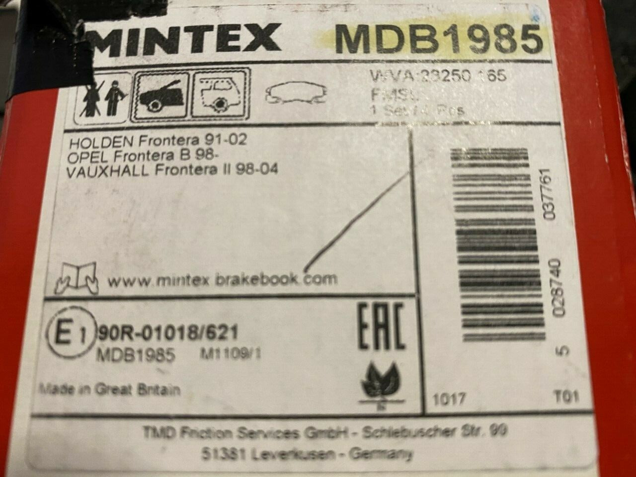 Mintex MDB1985 Front Brake Pad Set