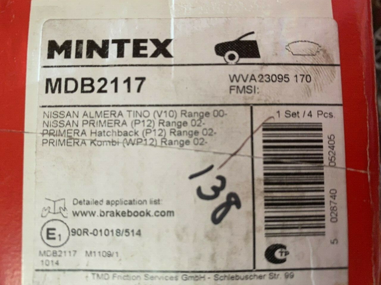 Mintex MDB2117 Front Brake Pad Set fits Nissan