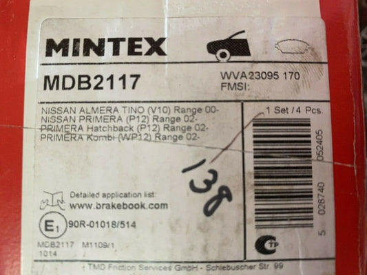 Mintex MDB2117 Front Brake Pad Set fits Nissan