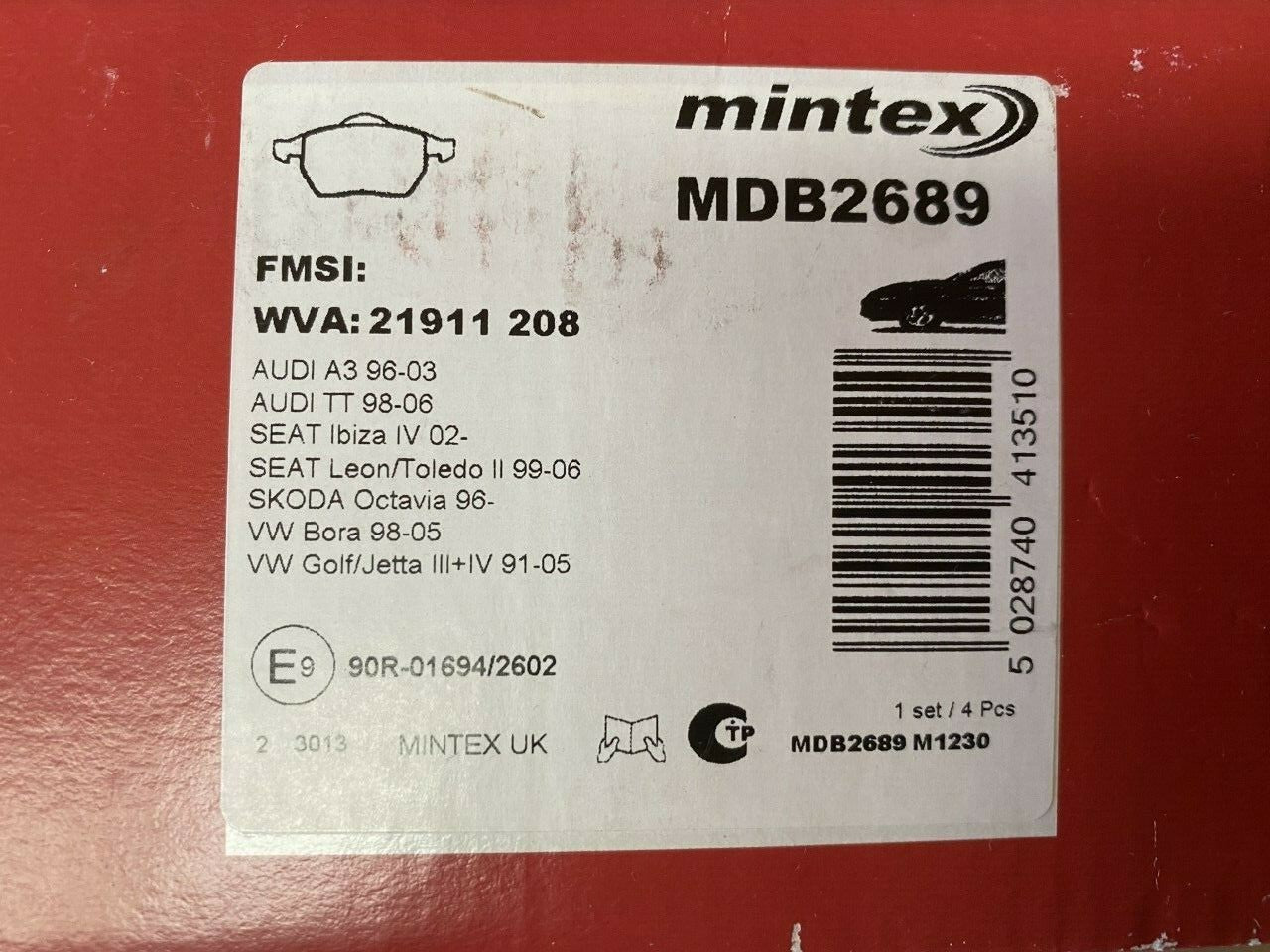 Mintex MDB2689 Front Brake Pad Set fits Audi Seat Skoda VW Volkswagon