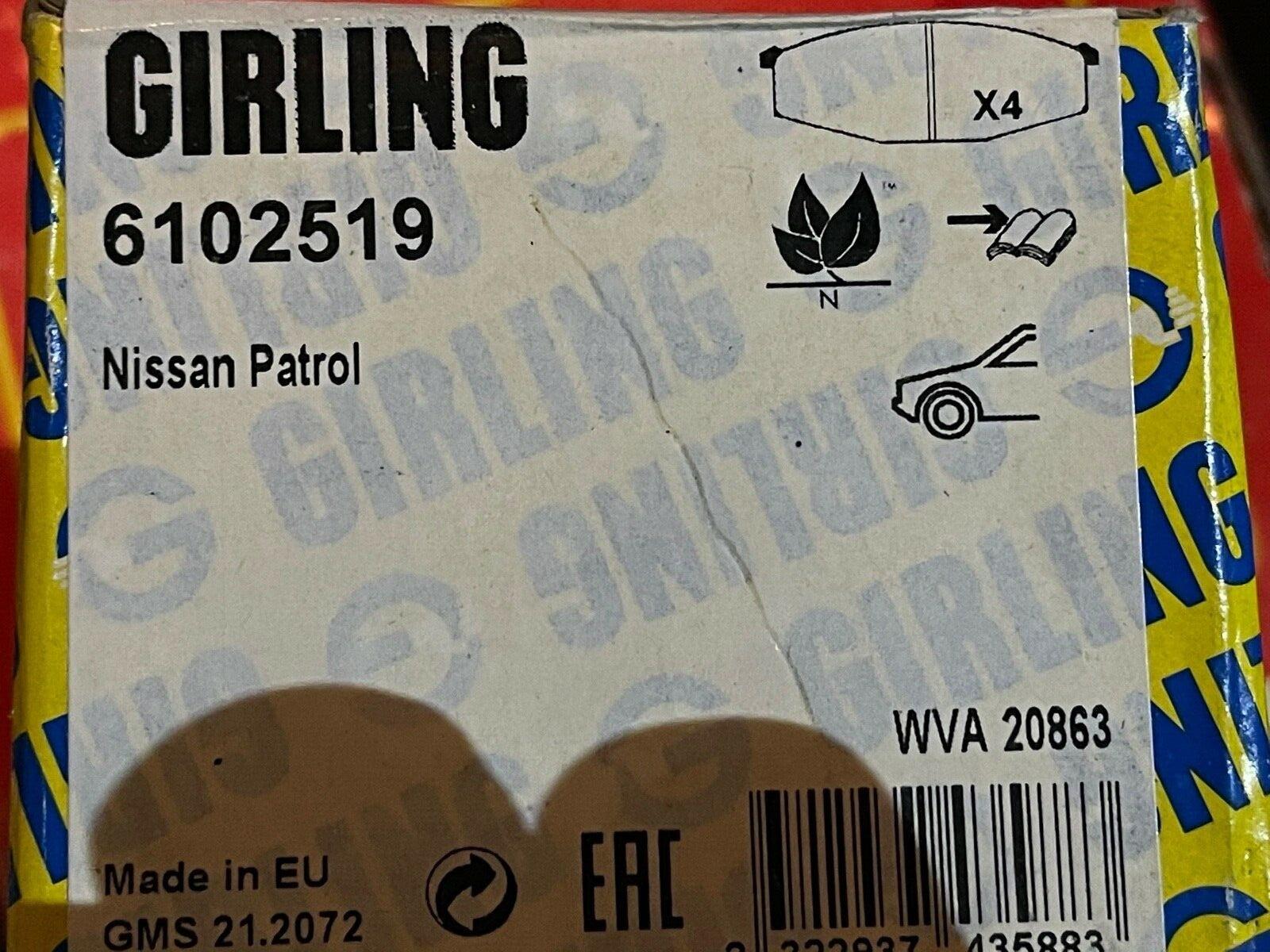 Girling 6102519 0986468630 Front Brake Pad Set fits Nissan