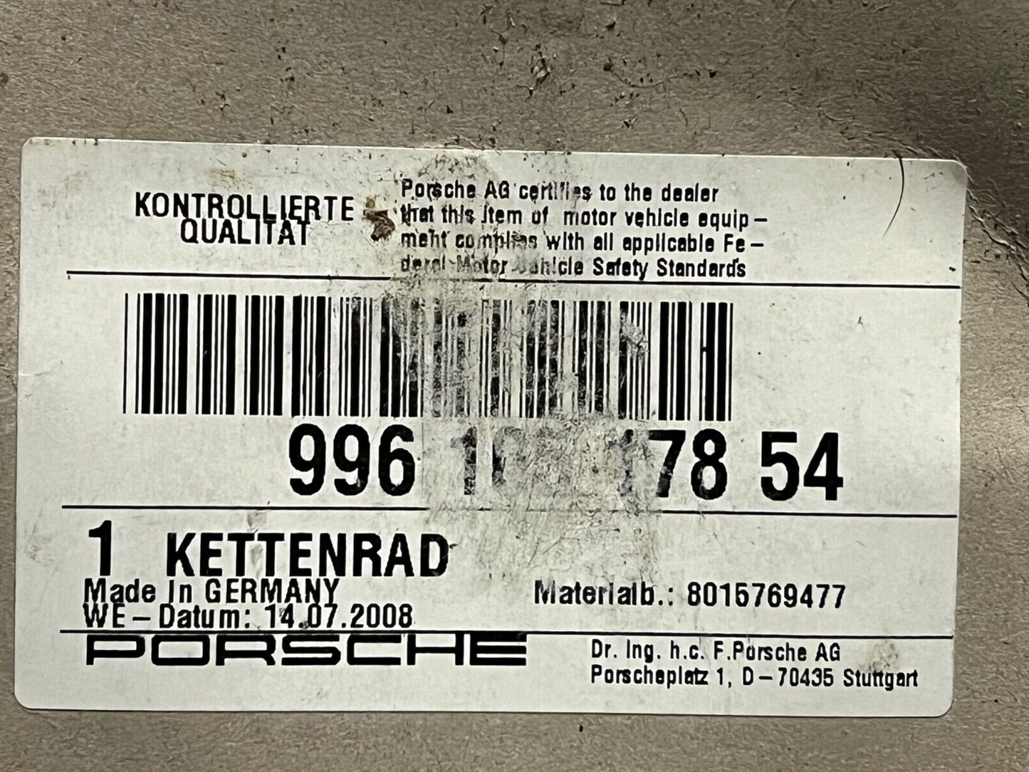 PORSCHE 997 Camshaft Pulley Genuine Porsche 996.105.178.54 99610517854