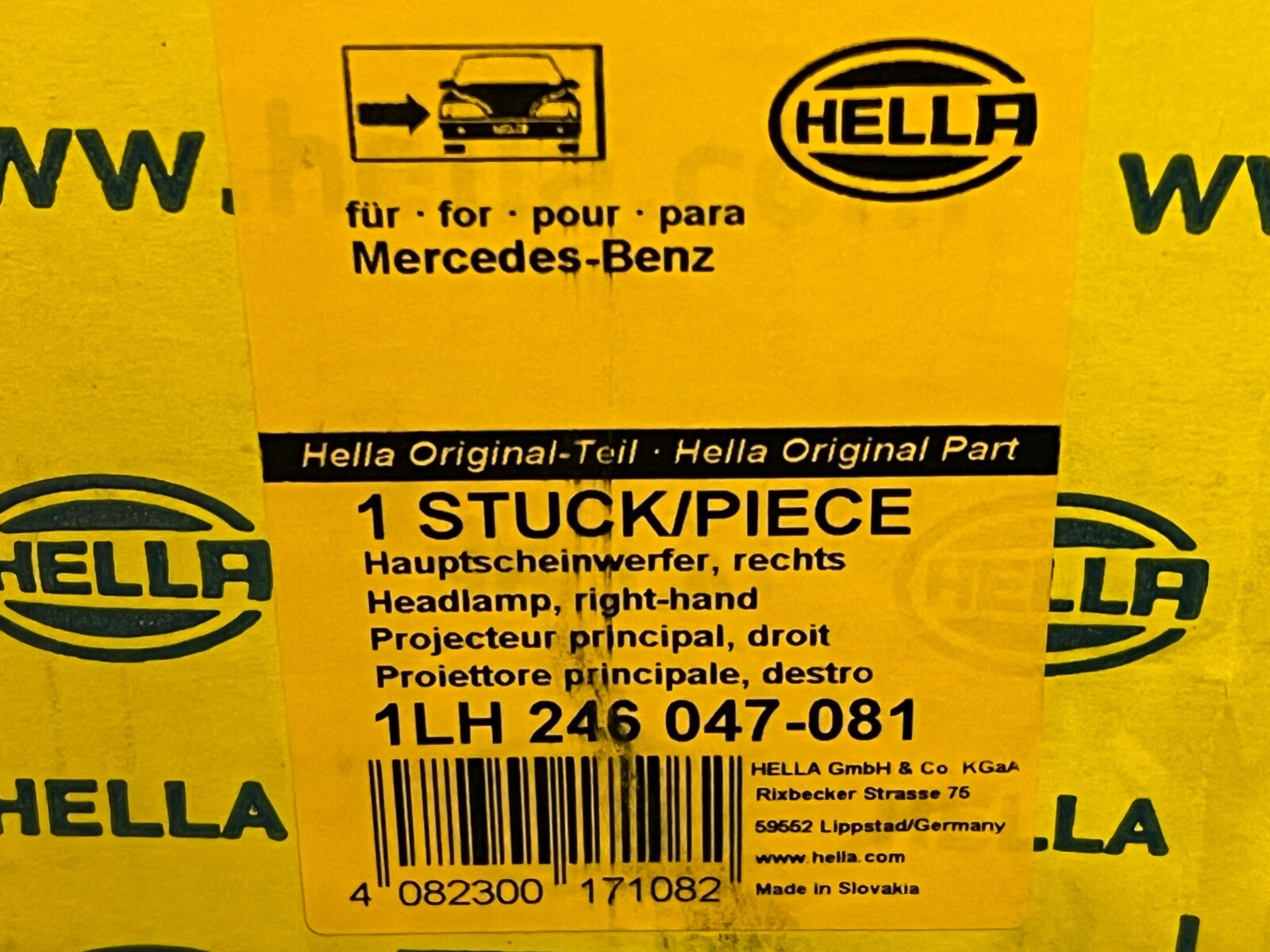 Hella 1LH246047-081 Headlight Lamp Off Side Right Hand fits Mercedes Sprinter