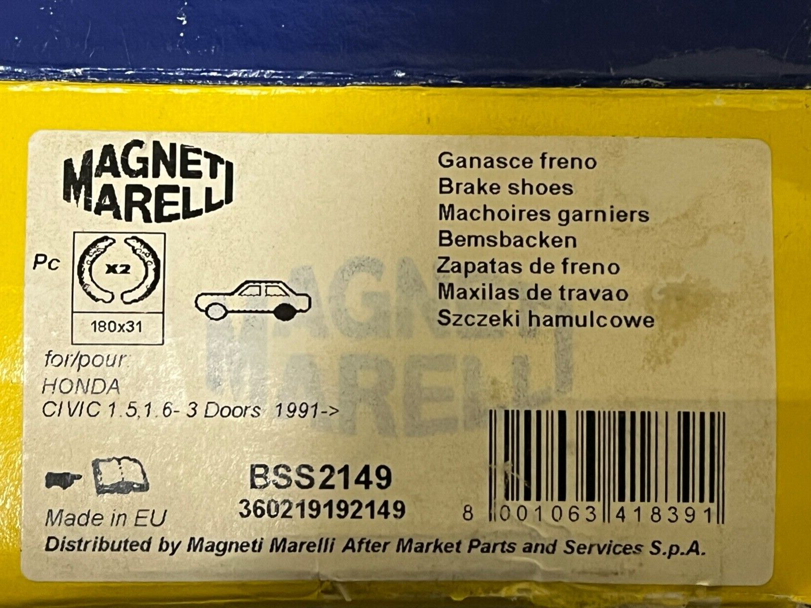 Magneti Marelli BSS2149 Rear Brake Shoe Set fits Honda Civic