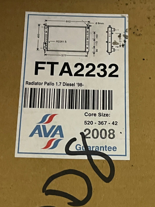AVA FTA2232 Engine Coolant Radiator fits Fiat