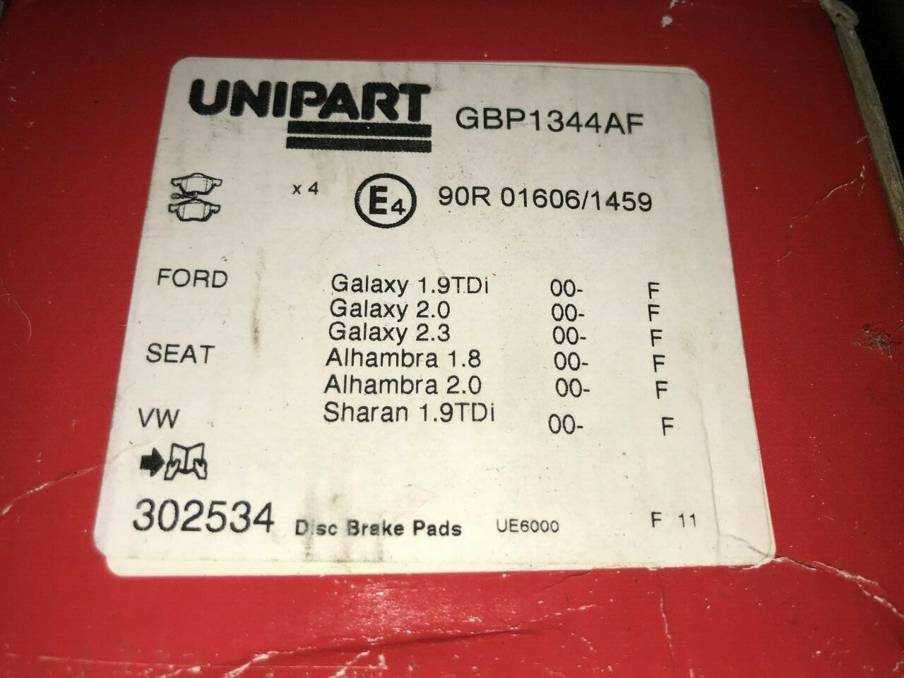 Front Brake Pads Ford Galaxy Seat Alhambra VW Sharan Unipart GBP1344AF