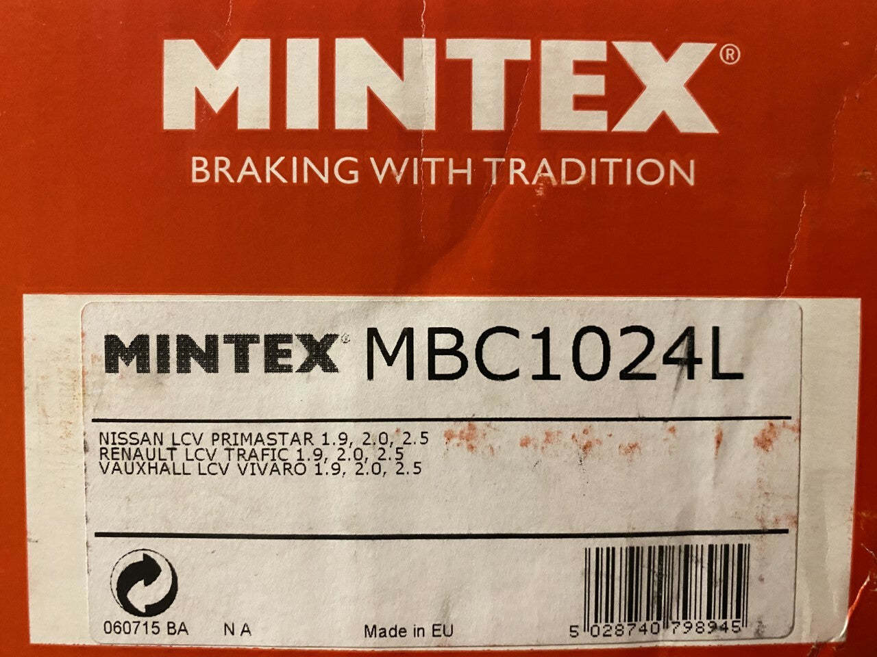 Mintex MBC1024L RX419805A0 Near Side Brake Caliper fits Vauxhall Renault Nissan